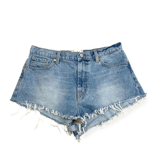 BDG Shorts Womens 30 Blue Denim Super High Rise Cheeky Frayed Urban Outfitters - Picture 1 of 9